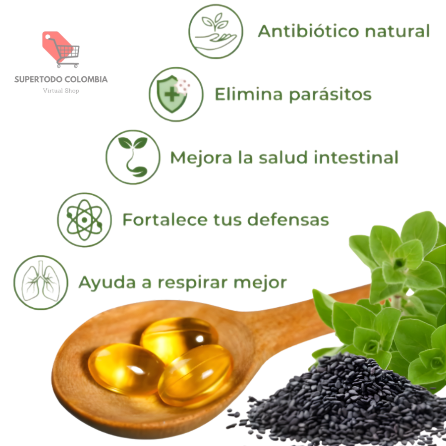 Aceite de Orégano con aceite de semillas negras (90 Capsulas)